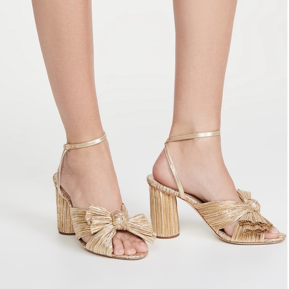 NEW Loeffler Randall Gold Camellia Knotted Lam Sandals, Size 10